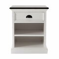 Homeroots 23.62 x 19.69 x 19.69 in. Distressed White & Deep Brown Nightstand with Shelves 397625